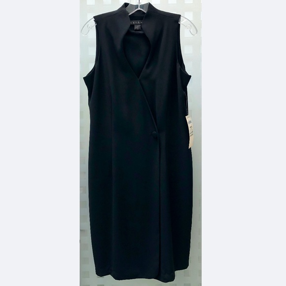 MARIANNA Black Wrap Modest Sleeveless Mandarin Collar Dress Sz 10 Vintage NWT! - Picture 1 of 16